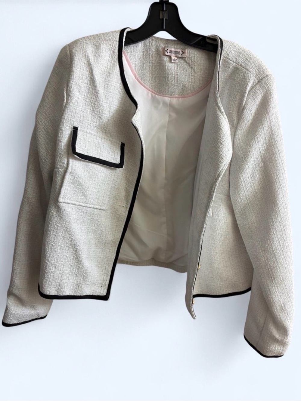 Nanette Lepore Cream Tweed Jacket with Black Trim